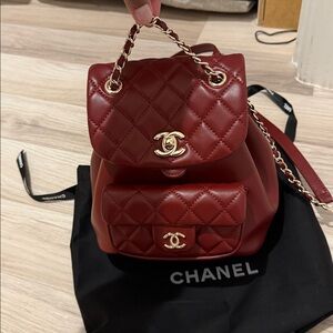Authentic Chanel Mini Dark Red leather Quilted Backpack